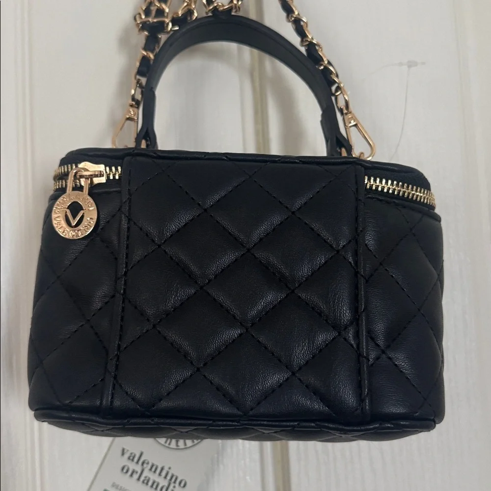 VALENTINO ORLANDI Black Quilted Vegan Cosmetic Case Crossbody Purse NWT $330 - Picture 8 of 11